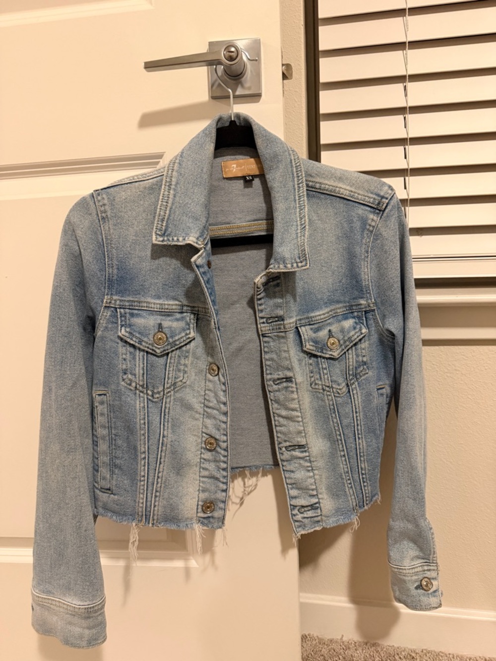 7 For All Mankind Light Wash Cropped Denim Jacket - Women